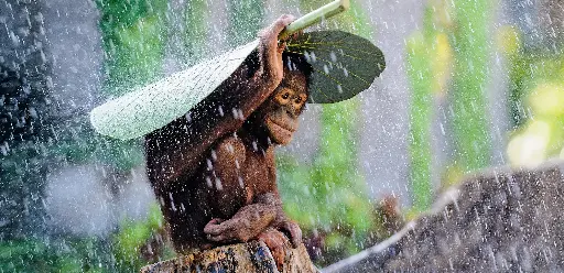 [BK-XXL-210034] BK-XXL-Postkarte »Orang-Utan im Regen«