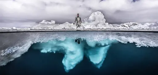 [BK-XXL-411034] BK-XXL-Planet Ozean-Postkarte »Freitaucherin Anna von Boetticher auf einem Eisberg, Grönland«